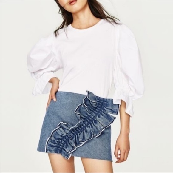Zara Ruffle Denim Mini Skirt - Picture 1 of 6